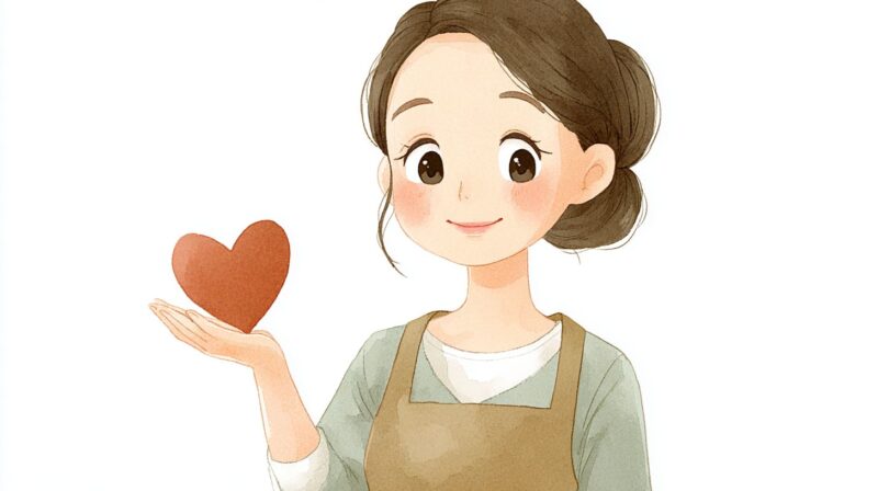 手のひらにハートを乗せた介護職員が、利用者へのやさしい気持ちを表しているイラスト