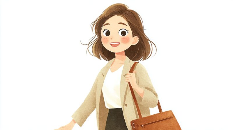 気軽に新しい現場へ向かう介護職員のイラスト。単発バイトで職場を試すイメージ。