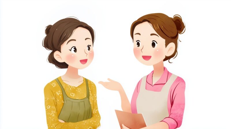 介護現場で職員が悩みを聞いて相談にのっているイラスト