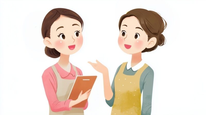 介護職員同士が仕事の分担について話し合っているイラスト