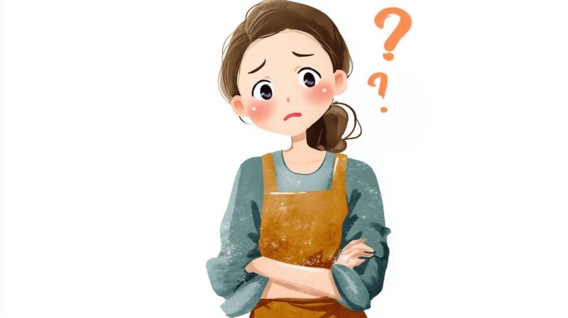利用者さんへの言葉づかいに悩む介護職員のイラスト